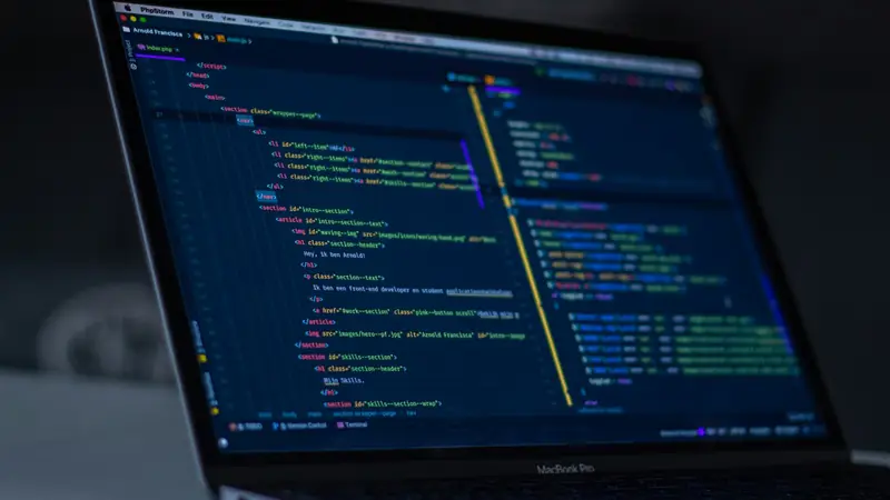 Source code on a laptop screen